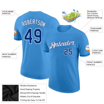 Personalized Powder Blue Royal-White Performance T-Shirt Team Custom Name and Number
