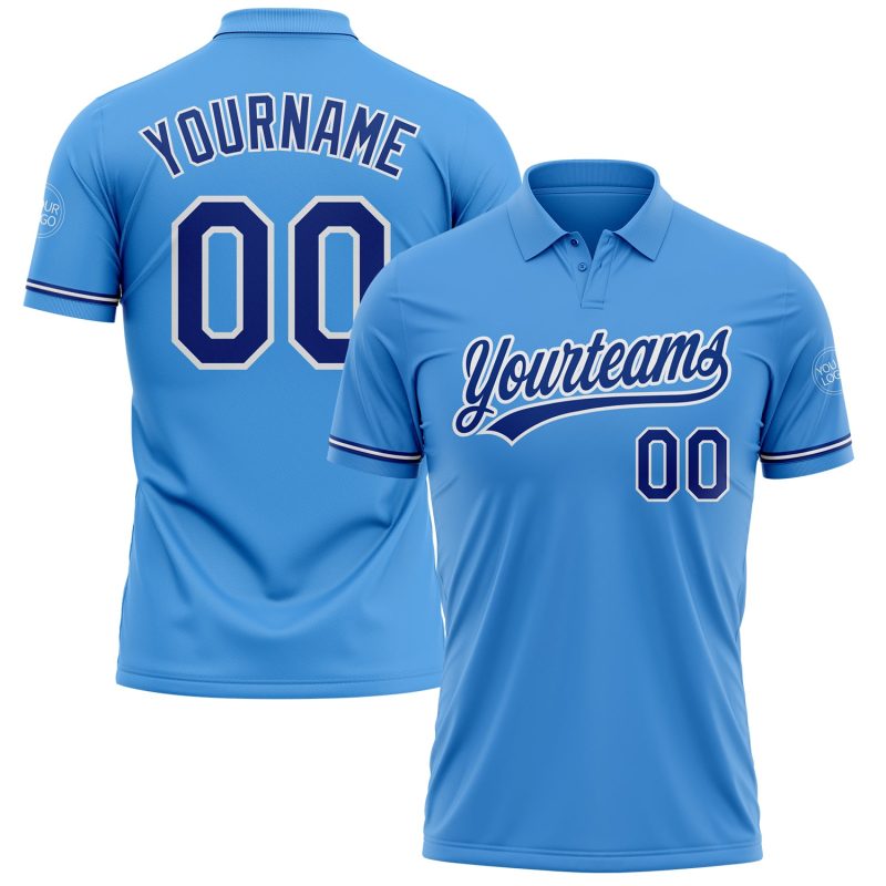 Personalized Powder Blue Royal-White Performance Vapor Golf Polo Shirt Team Custom Name and Number