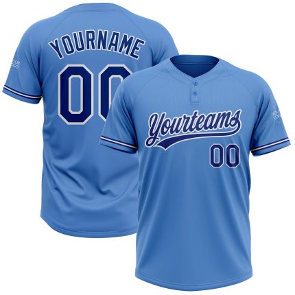 Personalized Powder Blue Royal-White Two-Button Unisex Softball Jersey Team Custom Name and Number