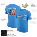 Personalized Powder Blue Vintage USA Flag-City Cream Performance T-Shirt Team Custom Name and Number