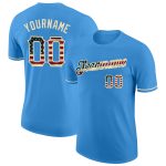 Personalized Powder Blue Vintage USA Flag-City Cream Performance T-Shirt Team Custom Name and Number