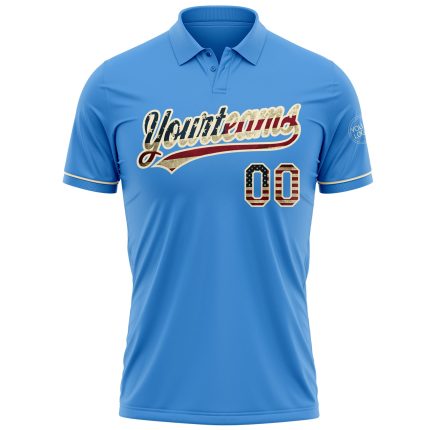 Personalized Powder Blue Vintage USA Flag-Cream Performance Vapor Golf Polo Shirt Team Custom Name and Number