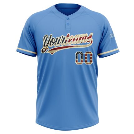 Personalized Powder Blue Vintage USA Flag-Cream Two-Button Unisex Softball Jersey Team Custom Name and Number