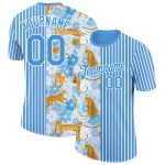 Personalized Powder Blue White 3D Pattern Design Animal Leopard Performance T-Shirt Team Custom Name and Number