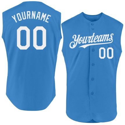 Personalized Powder Blue White Authentic Sleeveless Baseball Jersey Team Custom Name and Number