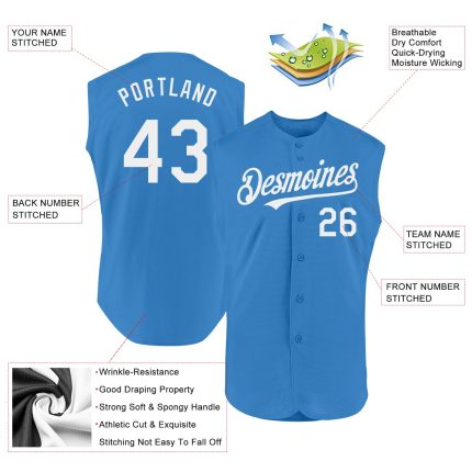 Personalized Powder Blue White Authentic Sleeveless Baseball Jersey Team Custom Name and Number
