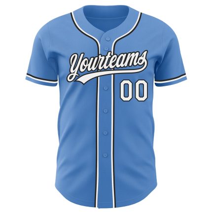 Personalized Powder Blue White-Black Authentic Baseball Jersey Team Custom Name and Number
