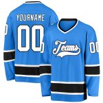Personalized Powder Blue White-Black Hockey Jersey Team Custom Name and Number