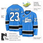 Personalized Powder Blue White-Black Hockey Jersey Team Custom Name and Number