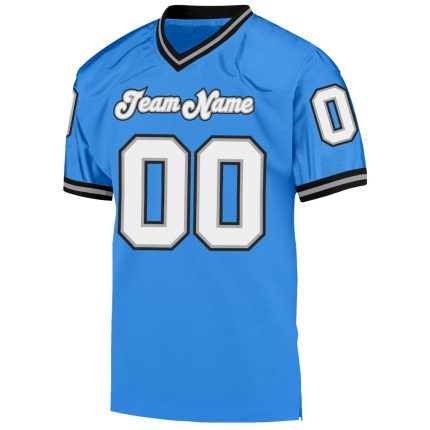 Personalized Powder Blue White-Black Mesh Authentic Throwback Football Jersey Team Custom Name and Number
