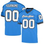 Personalized Powder Blue White-Black Mesh Authentic Throwback Football Jersey Team Custom Name and Number