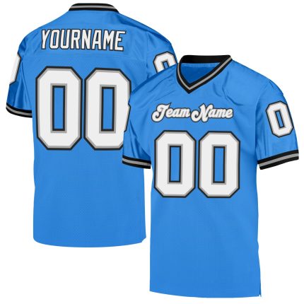 Personalized Powder Blue White-Black Mesh Authentic Throwback Football Jersey Team Custom Name and Number