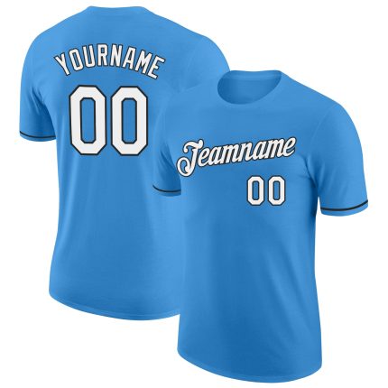 Personalized Powder Blue White-Black Performance T-Shirt Team Custom Name and Number