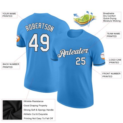 Personalized Powder Blue White-Black Performance T-Shirt Team Custom Name and Number