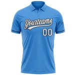 Personalized Powder Blue White-Black Performance Vapor Golf Polo Shirt Team Custom Name and Number