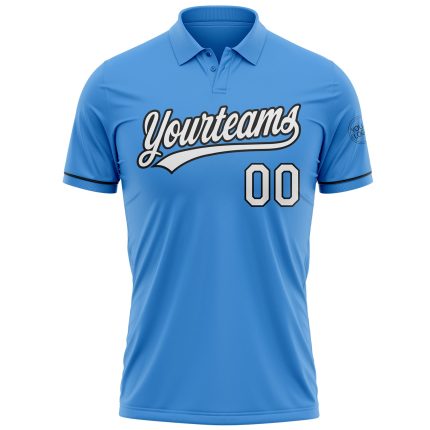 Personalized Powder Blue White-Black Performance Vapor Golf Polo Shirt Team Custom Name and Number