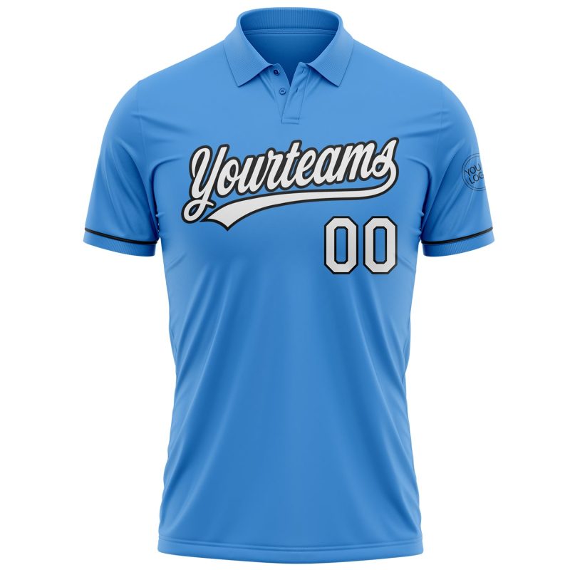 Personalized Powder Blue White-Black Performance Vapor Golf Polo Shirt Team Custom Name and Number