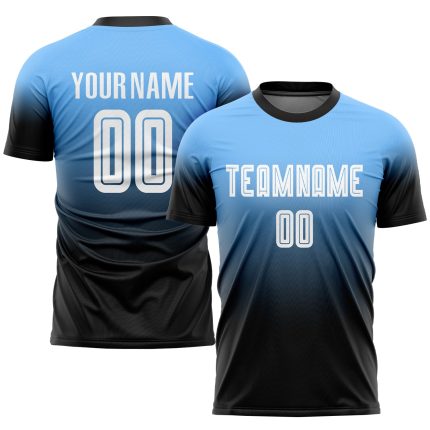 Personalized Powder Blue White-Black Sublimation Fade Fashion Soccer Uniform Jersey Team Custom Name and Number