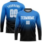 Personalized Powder Blue White-Black Sublimation Long Sleeve Fade Fashion Soccer Uniform Jersey Team Custom Name and Number
