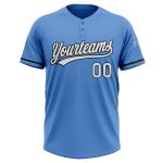 Personalized Powder Blue White-Black Two-Button Unisex Softball Jersey Team Custom Name and Number