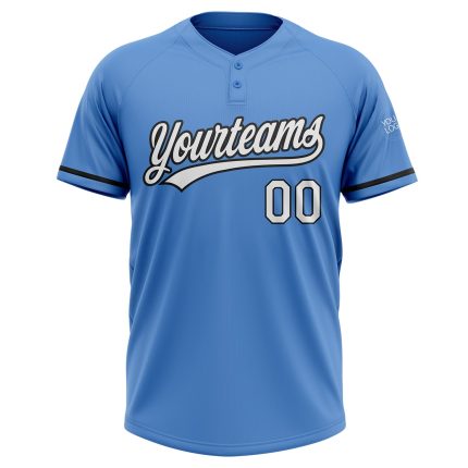 Personalized Powder Blue White-Black Two-Button Unisex Softball Jersey Team Custom Name and Number