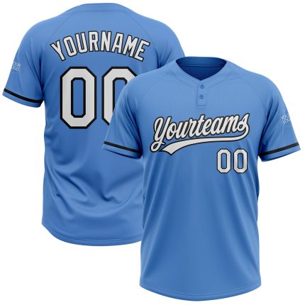 Personalized Powder Blue White-Black Two-Button Unisex Softball Jersey Team Custom Name and Number