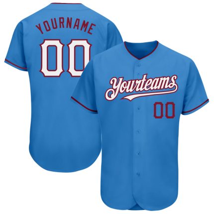 Personalized Powder Blue White-Crimson Authentic Baseball Jersey Team Custom Name and Number
