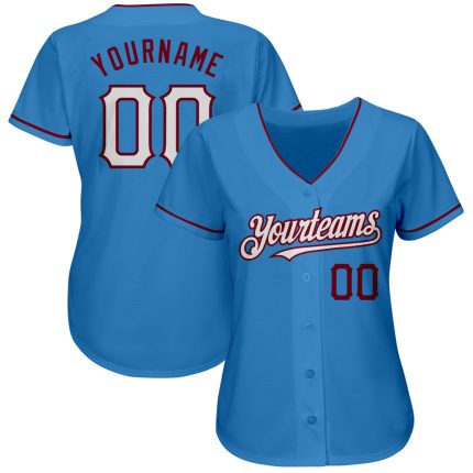 Personalized Powder Blue White-Crimson Authentic Baseball Jersey Team Custom Name and Number