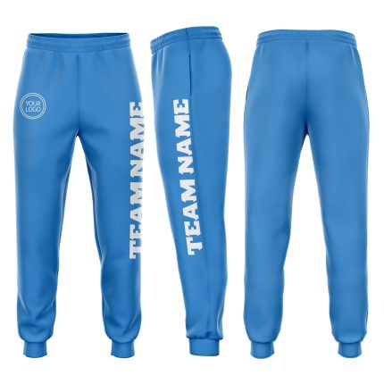 Personalized Powder Blue White Fleece Jogger Sweatpants Team Custom Name and Number