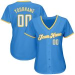 Personalized Powder Blue White-Gold Authentic Baseball Jersey