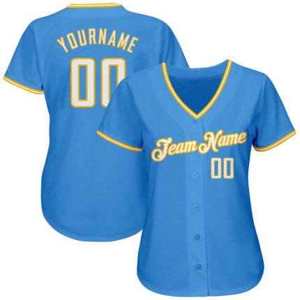 Personalized Powder Blue White-Gold Authentic Baseball Jersey