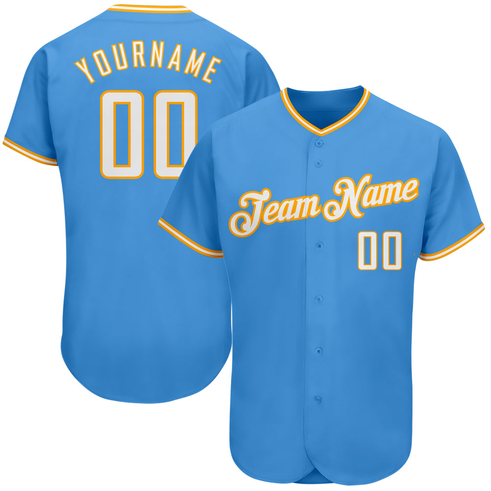 Personalized Powder Blue White-Gold Authentic Baseball Jersey