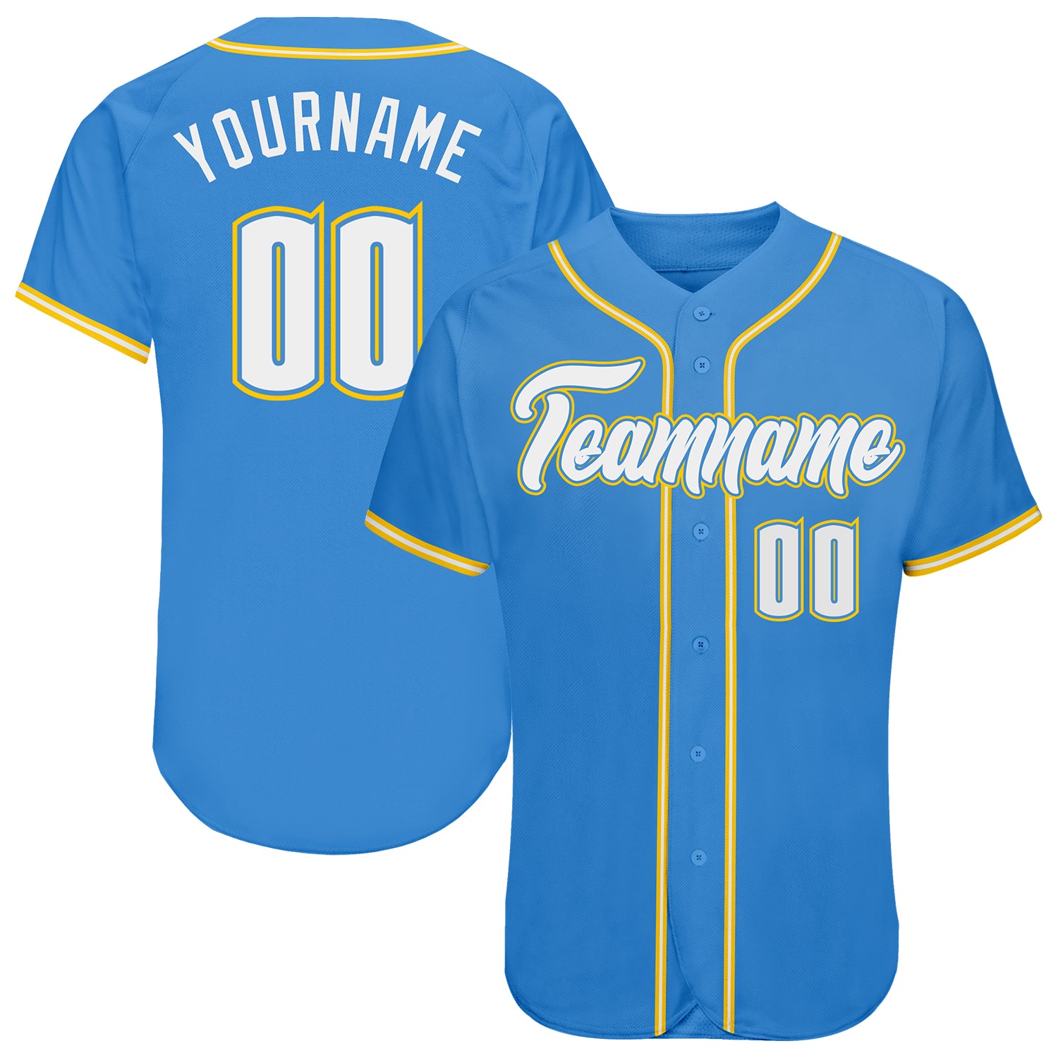 Personalized Powder Blue White-Gold Authentic Baseball Jersey Team Custom Name and Number