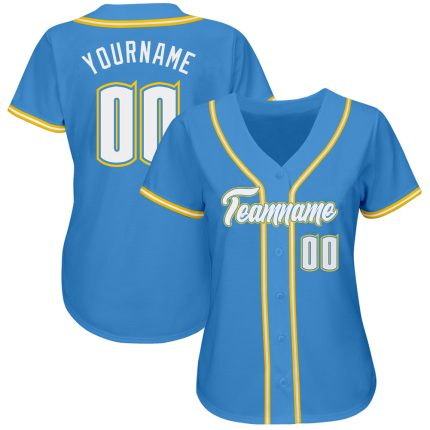 Personalized Powder Blue White-Gold Authentic Baseball Jersey Team Custom Name and Number