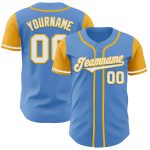 Personalized Powder Blue White-Gold Authentic Two Tone Baseball Jersey Team Custom Name and Number