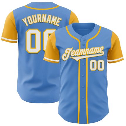 Personalized Powder Blue White-Gold Authentic Two Tone Baseball Jersey Team Custom Name and Number