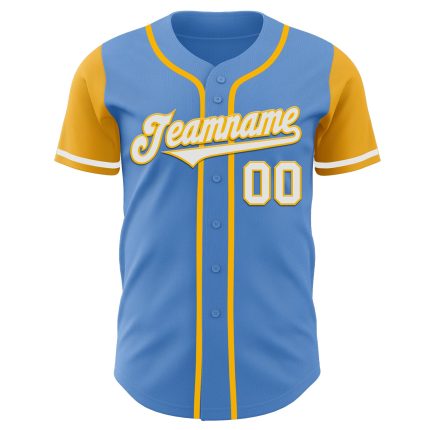 Personalized Powder Blue White-Gold Authentic Two Tone Baseball Jersey Team Custom Name and Number