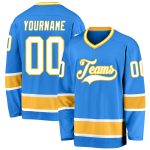 Personalized Powder Blue White-Gold Hockey Jersey Team Custom Name and Number