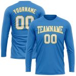 Personalized Powder Blue White Gold Long Sleeve Performance T-Shirt Team Custom Name and Number