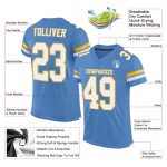 Personalized Powder Blue White-Gold Mesh Authentic Football Jersey