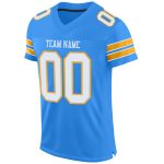 Personalized Powder Blue White-Gold Mesh Authentic Football Jersey Team Custom Name and Number