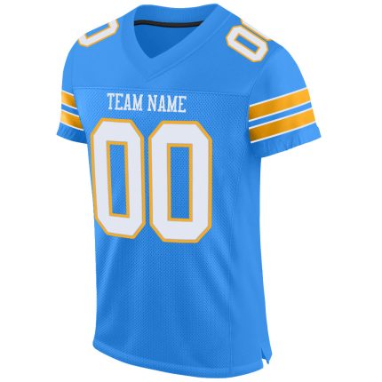 Personalized Powder Blue White-Gold Mesh Authentic Football Jersey Team Custom Name and Number