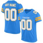 Personalized Powder Blue White-Gold Mesh Authentic Football Jersey Team Custom Name and Number