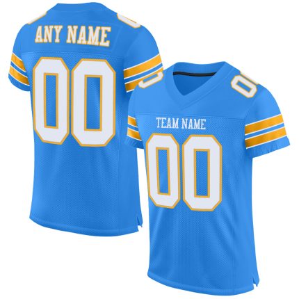 Personalized Powder Blue White-Gold Mesh Authentic Football Jersey Team Custom Name and Number