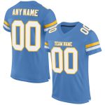 Personalized Powder Blue White-Gold Mesh Authentic Football Jersey