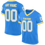 Custom powder blue, white and gold mesh throwback football jersey