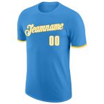 Personalized Powder Blue White-Gold Performance T-Shirt Team Custom Name and Number