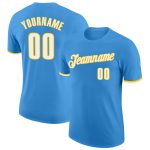 Personalized Powder Blue White-Gold Performance T-Shirt Team Custom Name and Number