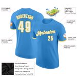 Personalized Powder Blue White-Gold Performance T-Shirt Team Custom Name and Number