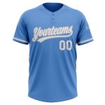 Personalized Powder Blue White-Gray Two-Button Unisex Softball Jersey Team Custom Name and Number